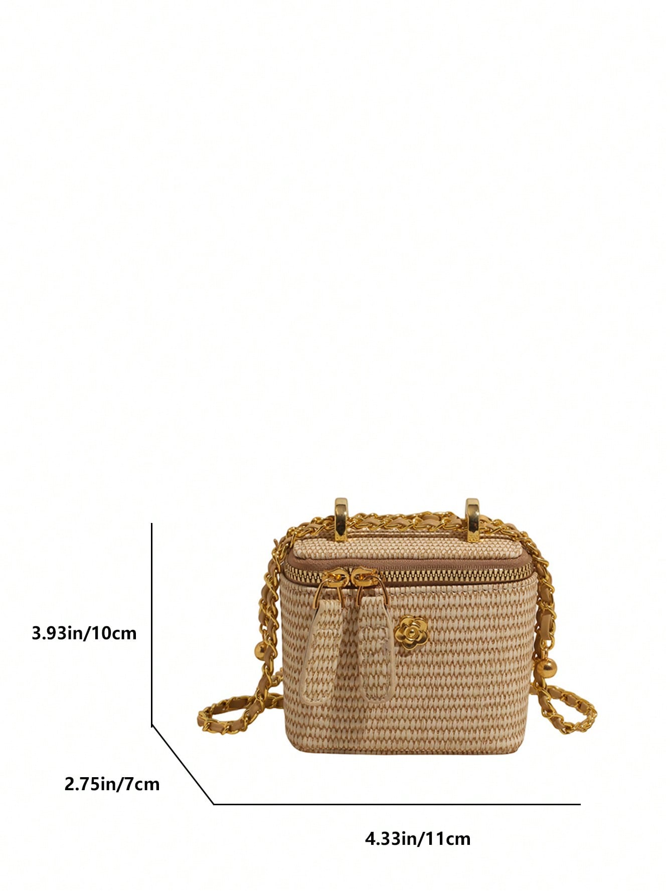 Woven Texture Handle Box-Shaped Handbag, Women's Spring/Summer New Fashion Chain Crossbody Small Square Bag, Versatile Beach Holiday Purse