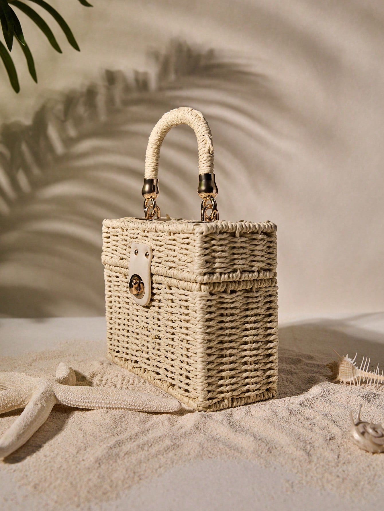 Tropiscape Small Square Box Woven Metal Chain Bag, Holiday Essentials, Perfect For Travel,