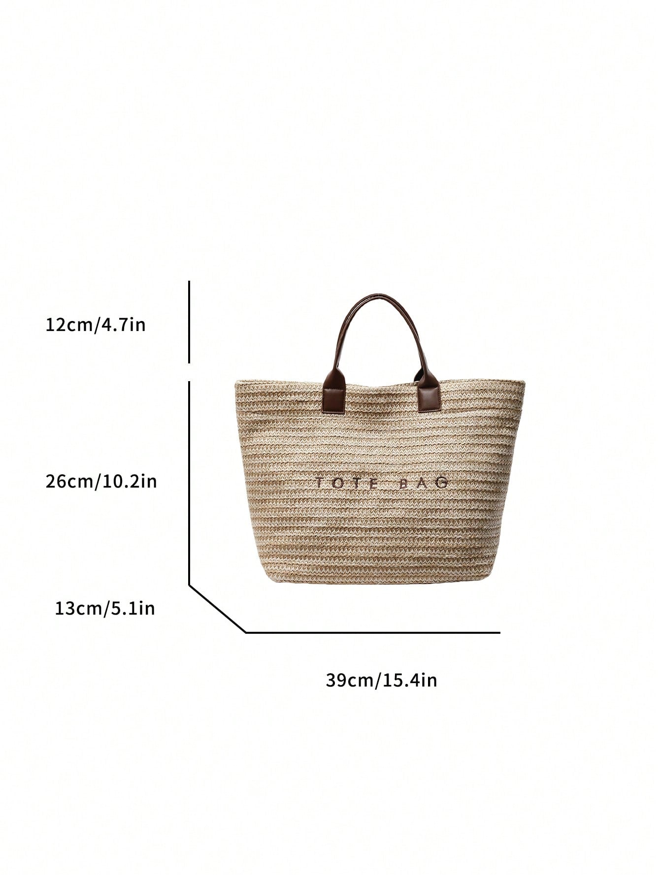 New Large Capacity Letter Decor Woven Straw Tote Bag, Multi-Functional Commute Casual Vacation Woven Straw Handbag Suitable For Commuting, Shopping, Beach Vacation, Office, Holidays