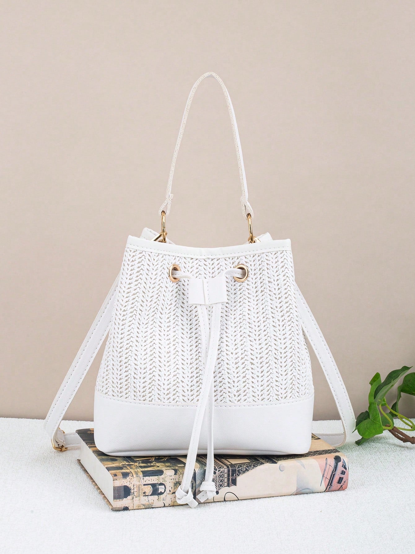 Drawstring Bucket Bag, Large Capacity Daily Versatile Bag, New Summer Beach Bag, Straw Crossbody Bag, Durable Women Handbag
