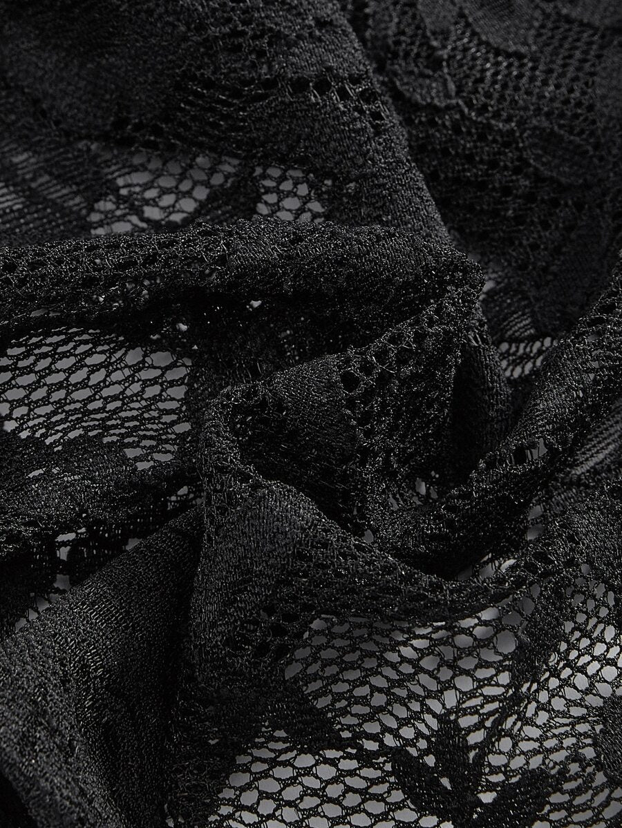 Black gothic halter lace cami crop top featuring ruched details and backless design for women