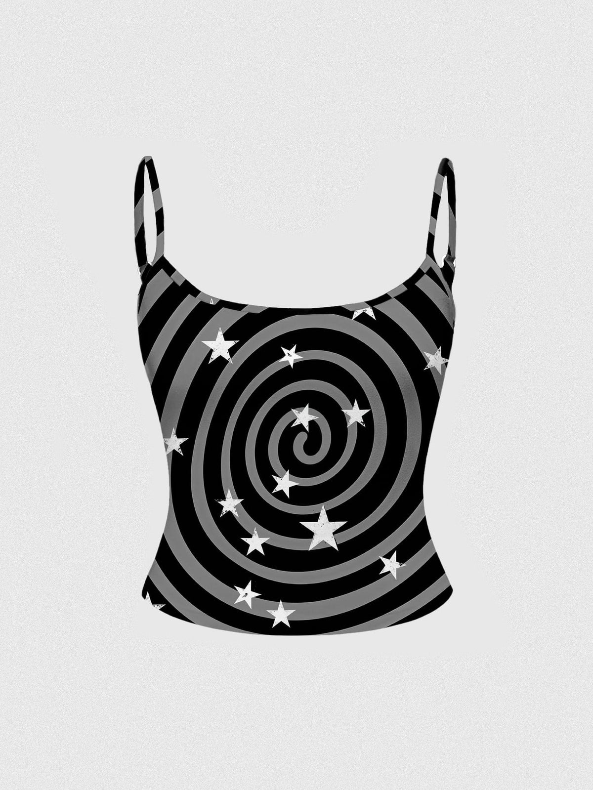 Black rib-knit gothic camisole tank top with a heart skull graphic print, spaghetti straps, and matching separate arm sleeves.